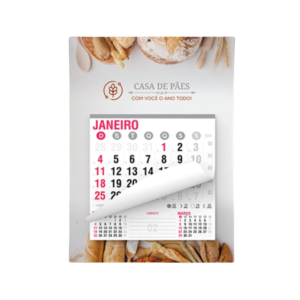 Calendário folhinha comercial personalizado 2025, 2026, 2027 - 27x37cm em material duplex 250g com acabamento de bloco e furo de 7mm