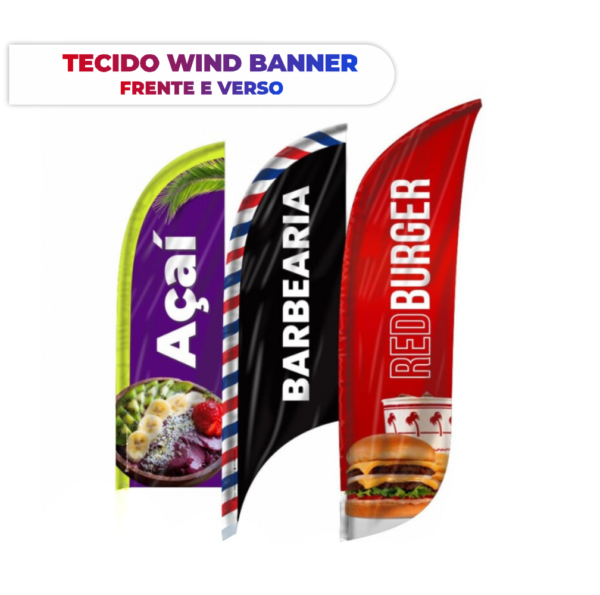 ecido Wind Banner em material Tectel para banners de alta resistência, disponível em quatro tamanhos.