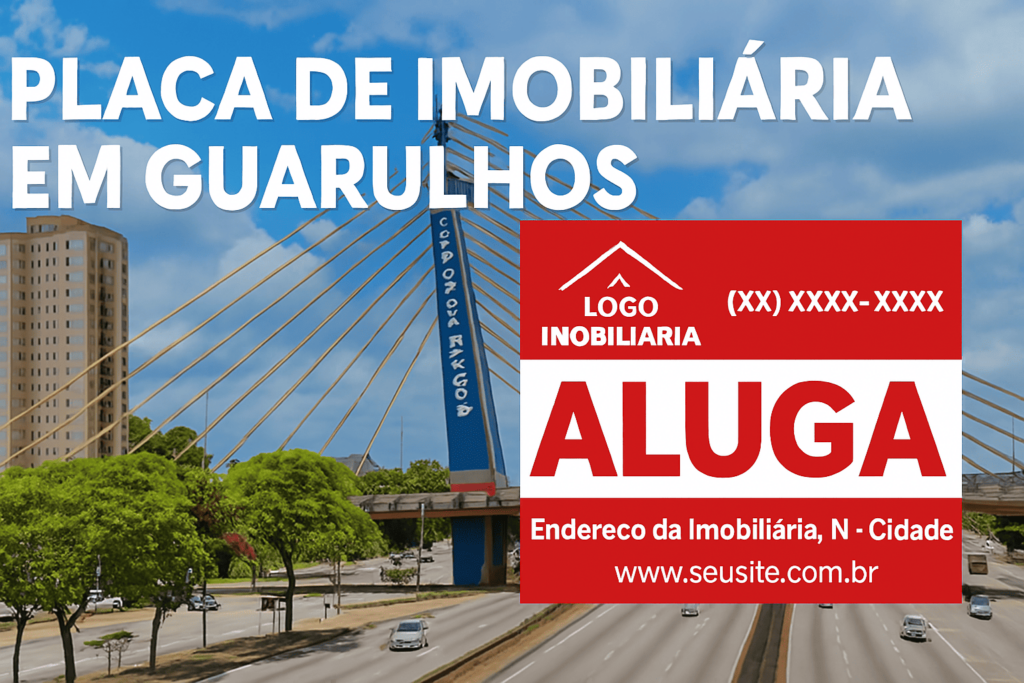 Placa de imobiliária em Guarulhos personalizada para venda e aluguel de imóveis