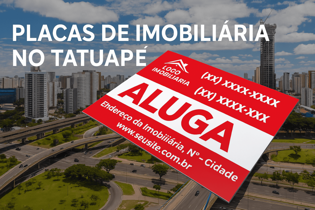 Placa de imobiliária personalizada no Tatuapé com impressão colorida em PVC