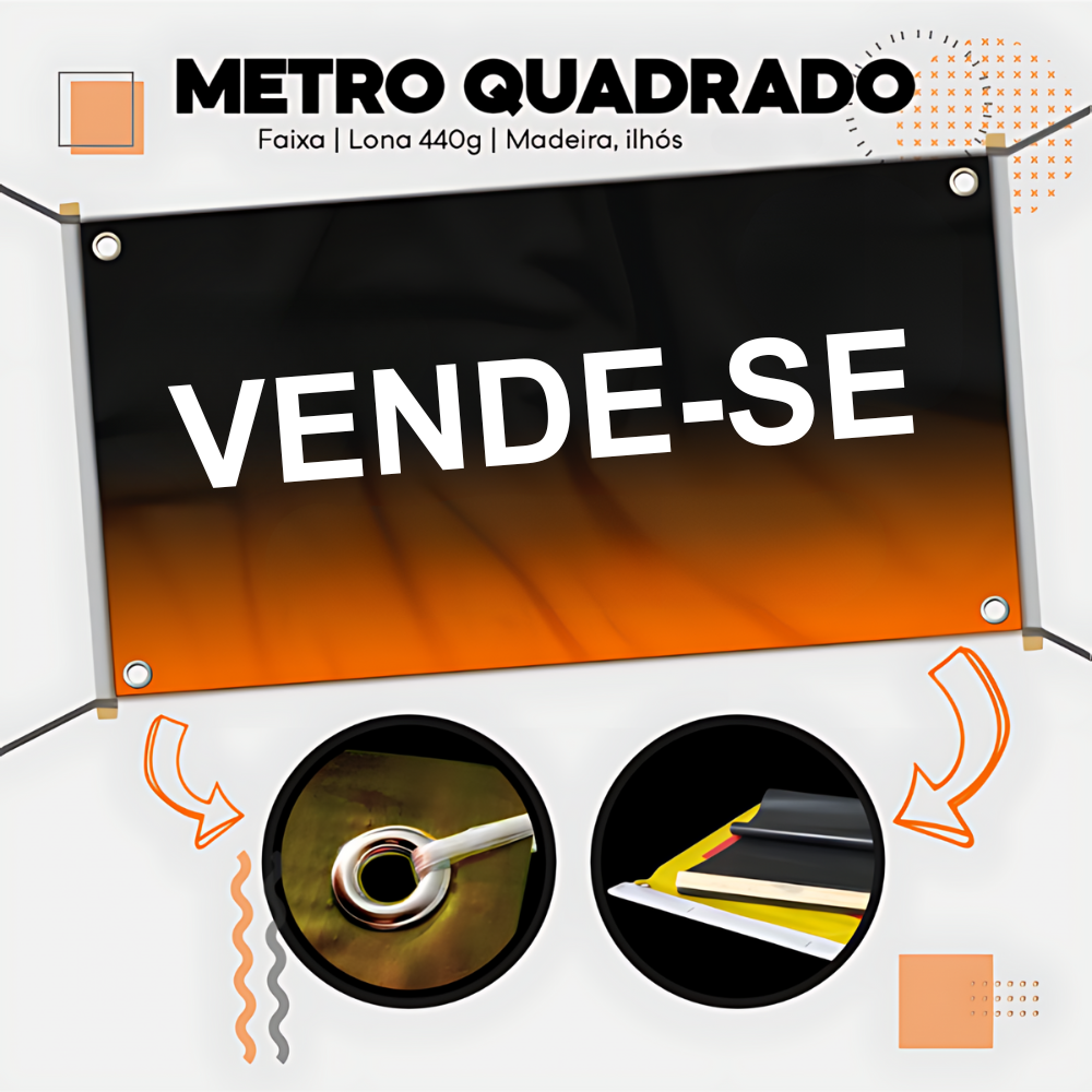 Faixa para imobiliária em lona 440g sob medida, instalada em fachada de imóvel.