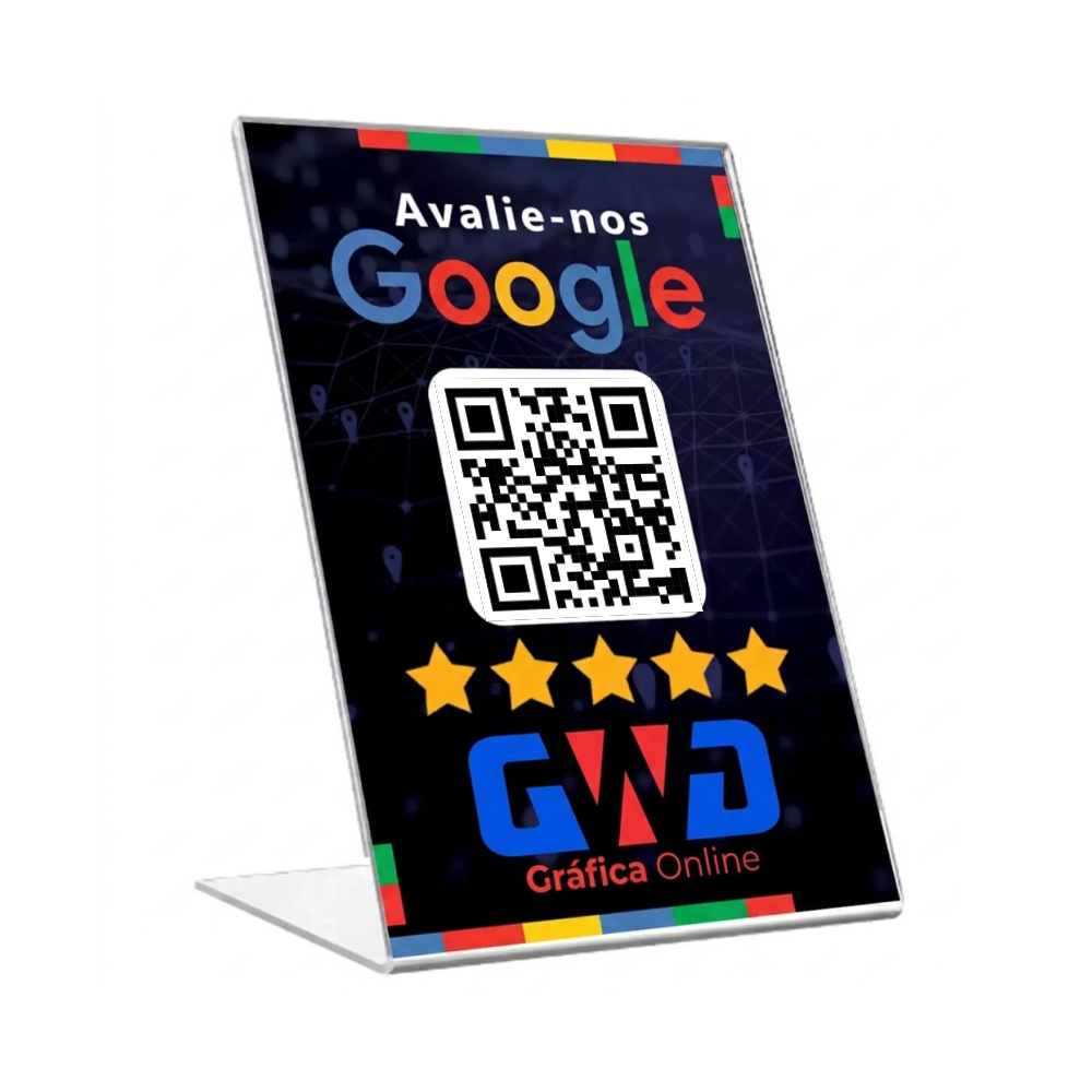 Display de avaliação Google em acrílico com lâmina em couché para QR code